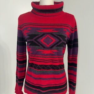Chaps Southwestern Geometric Aztec Knit‎ Turtleneck Sweater Women’s Medium